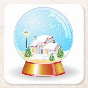 Porta-copo De Papel Quadrado Globo de Neve Mágica com Casa debaixo da Neve