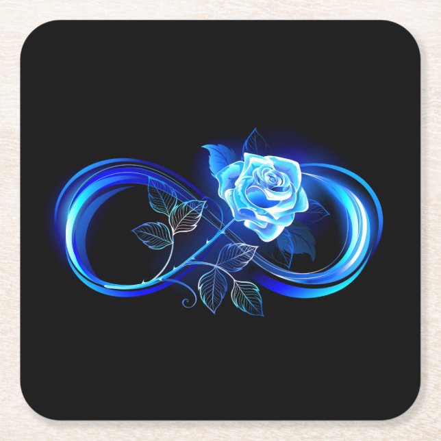 Porta-copo De Papel Quadrado Glowing infinity with blue rose (Frente)