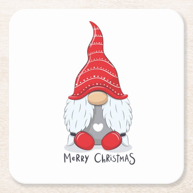 Porta-copo De Papel Quadrado Gnomo de Natal bonito Bebida de Arte Por Aquarela (Frente)