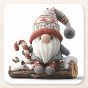 Porta-copo De Papel Quadrado Gnomo de Natal bonito com uma Canela Doce em um Lo