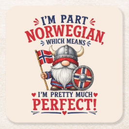 Porta-copo De Papel Quadrado Gnomo Viking/Norueguês Engraçado, "Sou Parte Norue