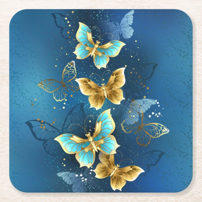 Porta-copo De Papel Quadrado Golden butterflies (Frente)