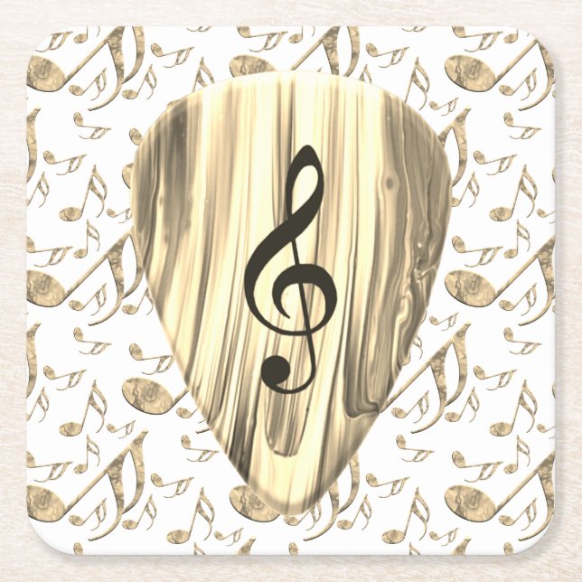 Porta-copo De Papel Quadrado Golden Music Pick – Treble Clef Art (Frente)