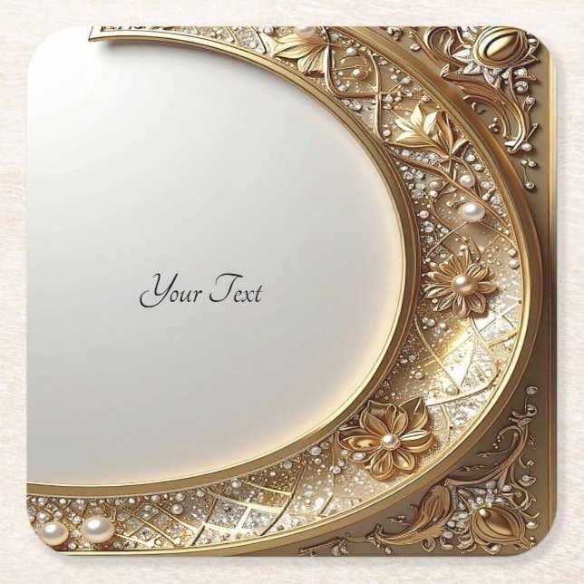 Porta-copo De Papel Quadrado Golden Ornate Frame Paper Coaster (Frente)