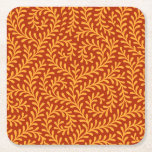 Porta-copo De Papel Quadrado Golden Yellow Leafy Vine Pattern<br><div class="desc">Seamless repeating pattern featuring stylized golden yellow leafy vine motifs against a rich terracotta red background.</div>