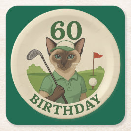 Porta-copo De Papel Quadrado Golf 60º Aniversário para Golfer com bola e tee