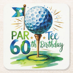 Porta-copo De Papel Quadrado Golf 60º Aniversário para Golfer com bola e tee