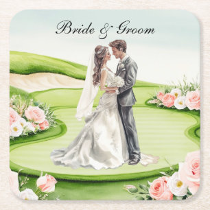 Porta-copo De Papel Quadrado Golf Casou noiva e noiva no curso