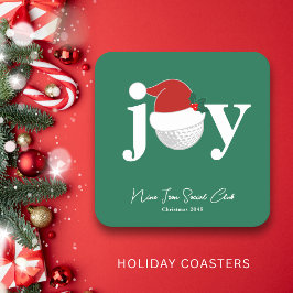 Porta-copo De Papel Quadrado Golf Club Holiday Joy Typography Festive Green