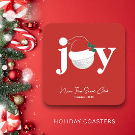 Porta-copo De Papel Quadrado Golf Club Holiday Joy Typography Festive Red