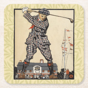 Porta-copo De Papel Quadrado Golf Golfer Vintage Antiguamente Golfe