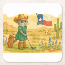 Porta-copo De Papel Quadrado Golf Texas Temático para Amantes de Gatos 