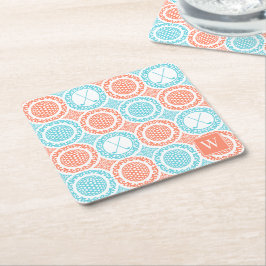 Porta-copo De Papel Quadrado Golfe Preppy Damask - Bolas e Tacões Coral Turques