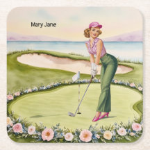 Golfe  Retro Golfe Chic: Mulher Golfista no Green