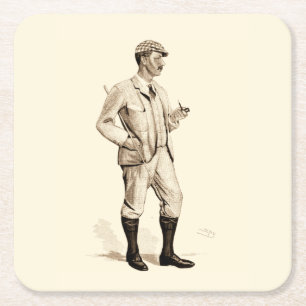 Porta-copo De Papel Quadrado Golfer Vintage com Pipe e Raízes de Cigarro
