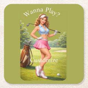 Porta-copo De Papel Quadrado Golfista Feminina em Forma Thunder_Cove