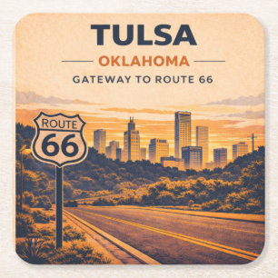 Porta-copo De Papel Quadrado Gols de café de Tulsa Skyline na Rota 66