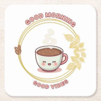 Porta-copo De Papel Quadrado Good morning Good Vibes Coaster