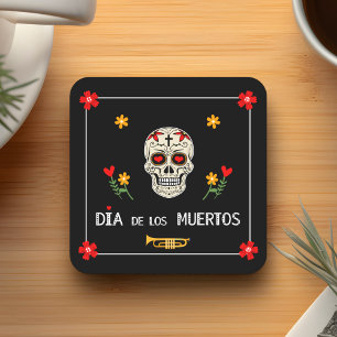 Porta-copo De Papel Quadrado Gótica Black Dia de los Muertos Sugar Flor Crônica