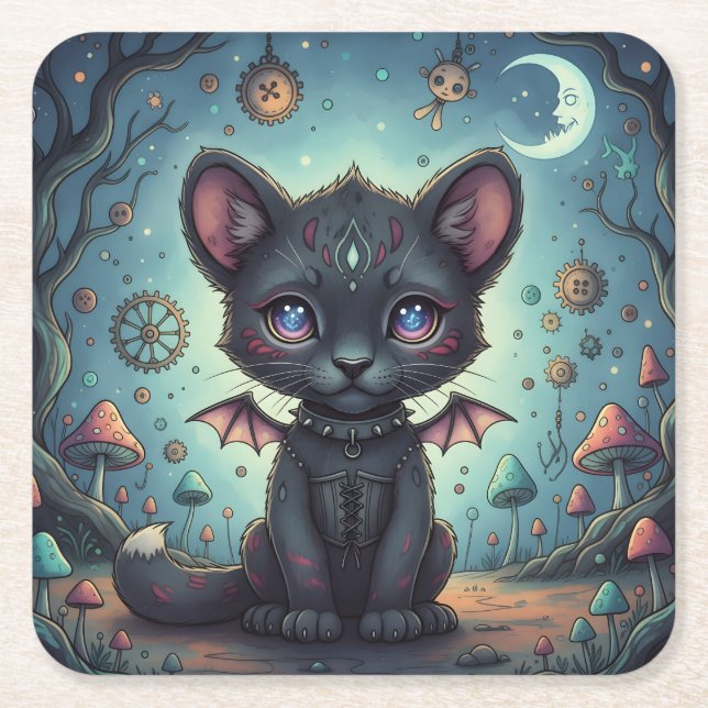 Porta-copo De Papel Quadrado Gótica Fantasy Baby KitBat (Frente)