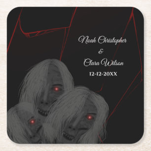 Porta-copo De Papel Quadrado Góticos Fantasmas Negros - Halloween Sombrio e Tem