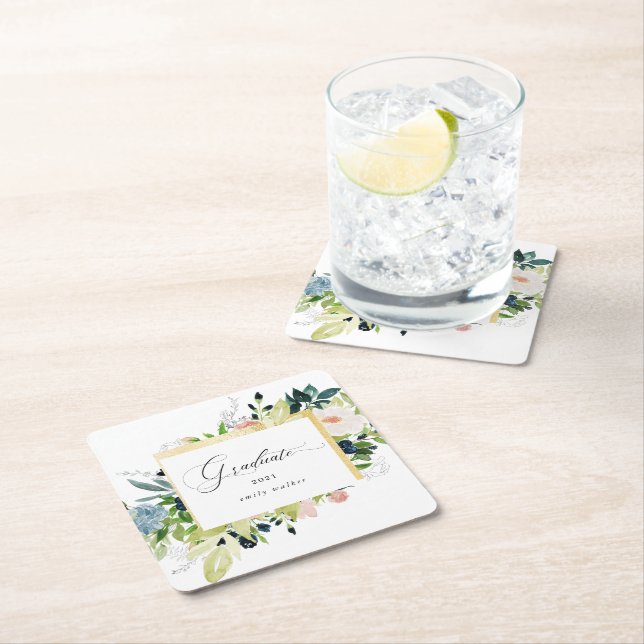 Porta-copo De Papel Quadrado Graduação Floral Blush Azul-Meia-Noite (Insitu)