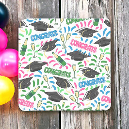 Porta-copo De Papel Quadrado Graduação Parabéns Champanhe Confetti Colorida