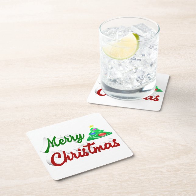Porta-copo De Papel Quadrado Gráfico verde da Árvore Feliz de Natal (Insitu)
