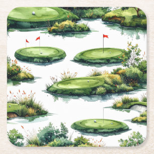 Porta-copo De Papel Quadrado Grama de Putting de Golfe com bandeira vermelha