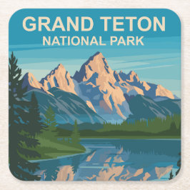 Porta-copo De Papel Quadrado Grand Teton National Park Landscape Viagem Art