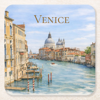 Porta-copo De Papel Quadrado Grande Canal de Veneza Aquarela