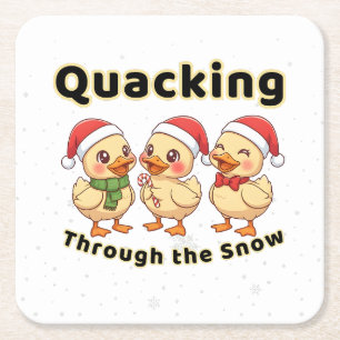 Porta-copo De Papel Quadrado Grasnindo pela Neve Pato Kawaii Engraçado