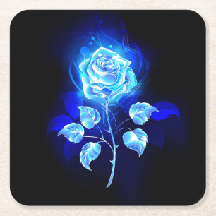 Porta-copo De Papel Quadrado Gravação de Rosa Azul