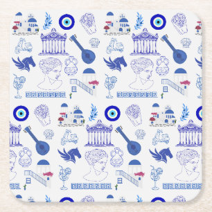Porta-copo De Papel Quadrado Grécia Azul e Branco