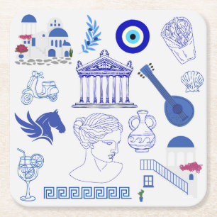 Porta-copo De Papel Quadrado Grécia Azul e Branco