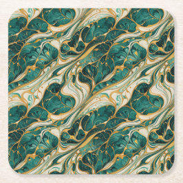 Porta-copo De Papel Quadrado Green and gold marble design coasters