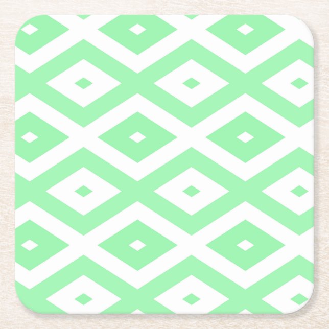 Porta-copo De Papel Quadrado Green and white diamond pattern (Frente)