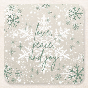 Porta-copo De Papel Quadrado Green Beige Snowflakes Adoram Feriado de Joia da P