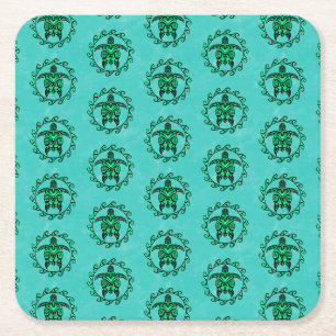 Porta-copo De Papel Quadrado Green Black Maori Sun - Símbolo das tartarugas tri