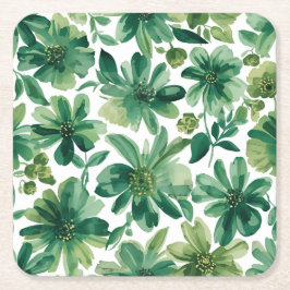 Porta-copo De Papel Quadrado Green Garden Floral Botanical Watercolor Painting