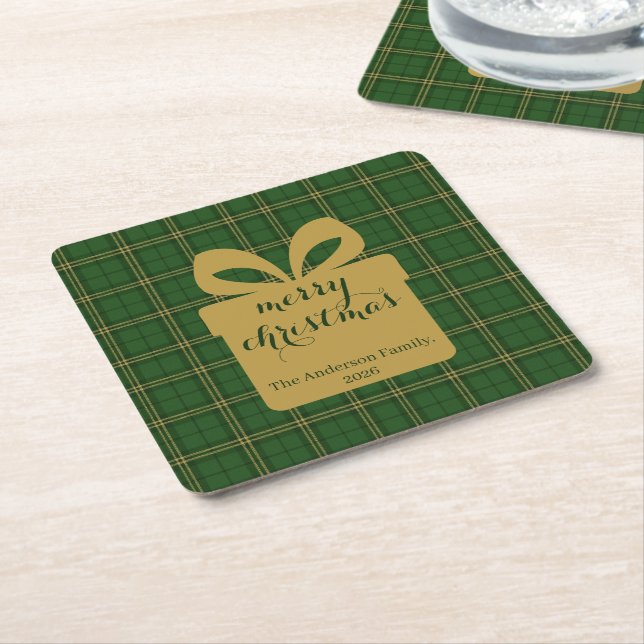 Porta-copo De Papel Quadrado Green Plaid Christmas Festive Pattern -  (Inclinado)