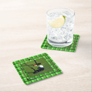 Porta-copo De Papel Quadrado Green Tartan Golf Club Par, Portas copos de festas
