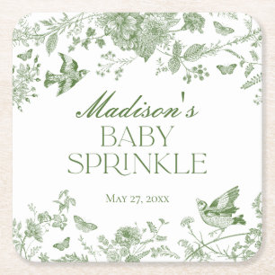 Porta-copo De Papel Quadrado Green Toile De Jouy Vintage Floral Baby Sprinkle