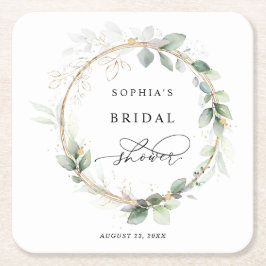 Porta-copo De Papel Quadrado Greenery and Gold Bridal Shower