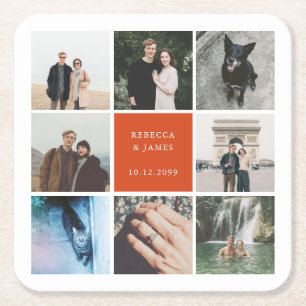 Porta-copo De Papel Quadrado Grelha de Imagens de Colagem de Fotos de Casamento