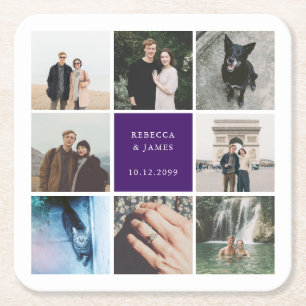 Porta-copo De Papel Quadrado Grelha de Imagens de Colagem de Fotos de Casamento