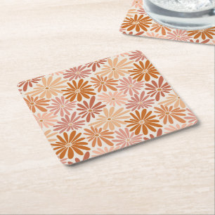 Porta-copo De Papel Quadrado Groovó Floral Cor de Laranja e Rosa