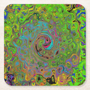 Porta-copo De Papel Quadrado Groovy Abstrato Retro Redemoinho Verde Lima e Azul