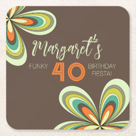 Porta-copo De Papel Quadrado Groovy aniversário de 40 anos Party 70s Hippie Flo