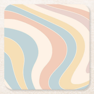 Porta-copo De Papel Quadrado Groovy pastel retro style waves design